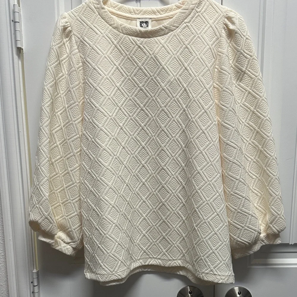 Anne Klein Ivory Textured Knit Top - Picture 1 of 5